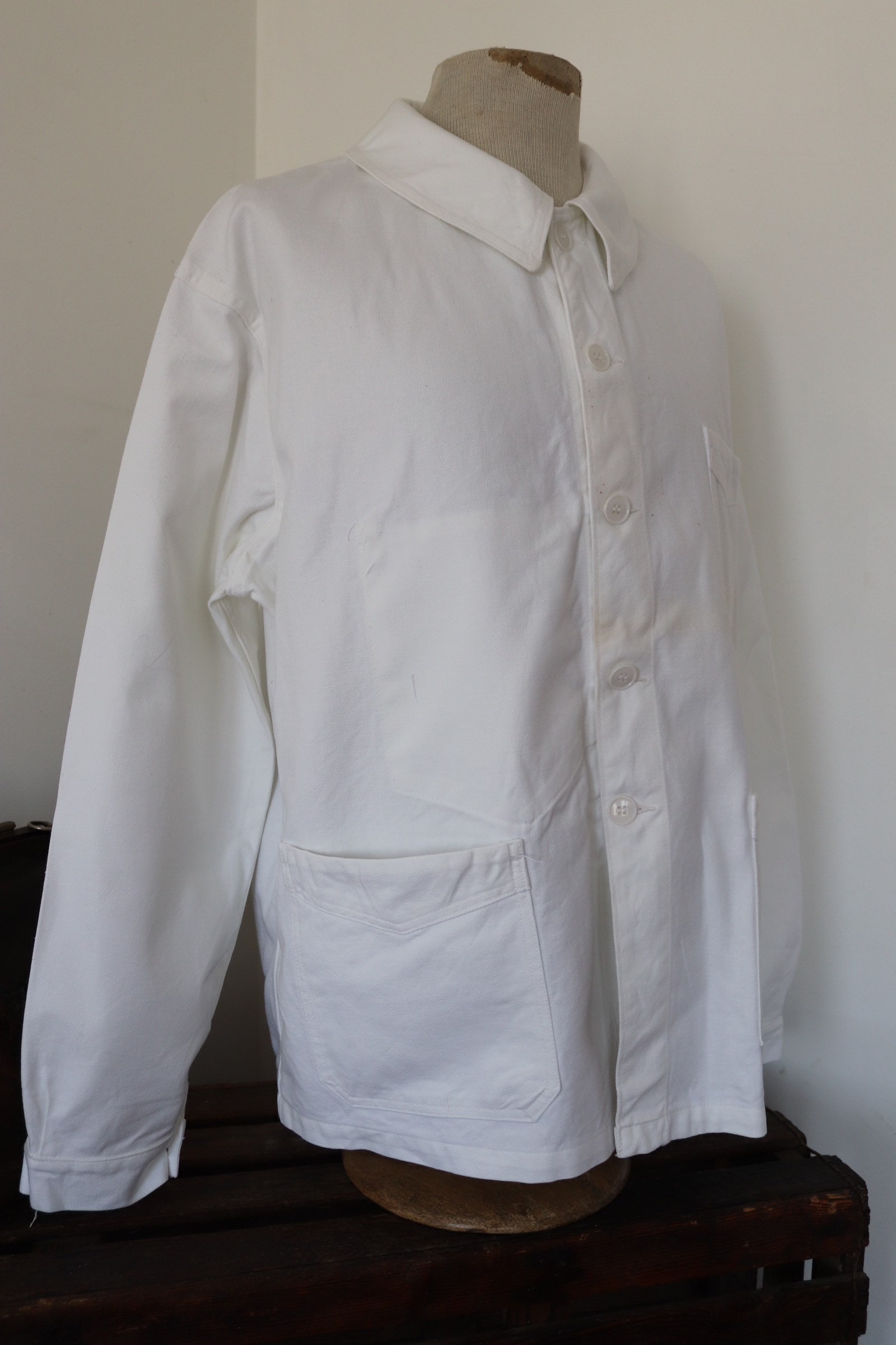 Vintage deadstock 1960s 60s french white painters chore work jacket ...
