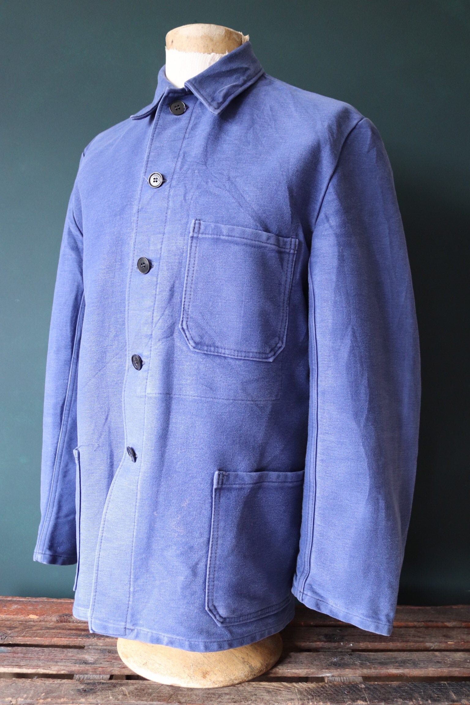 Vintage 1960s 60s french blue bleu de travail moleskin work jacket
