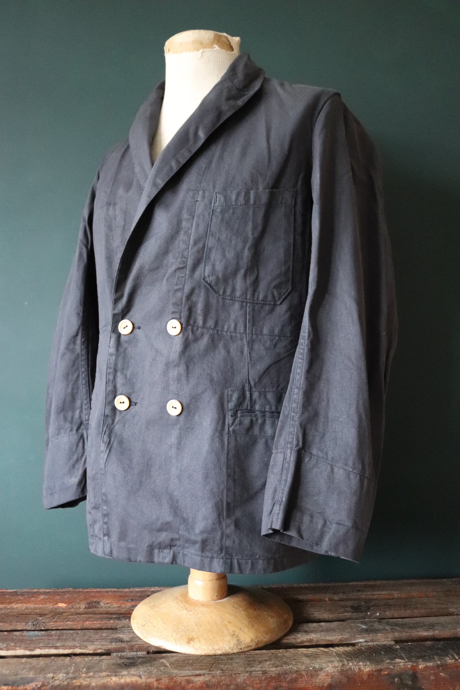 Vintage 1960s 60s french indigo blue sack work chore jacket workwear 41 ...
