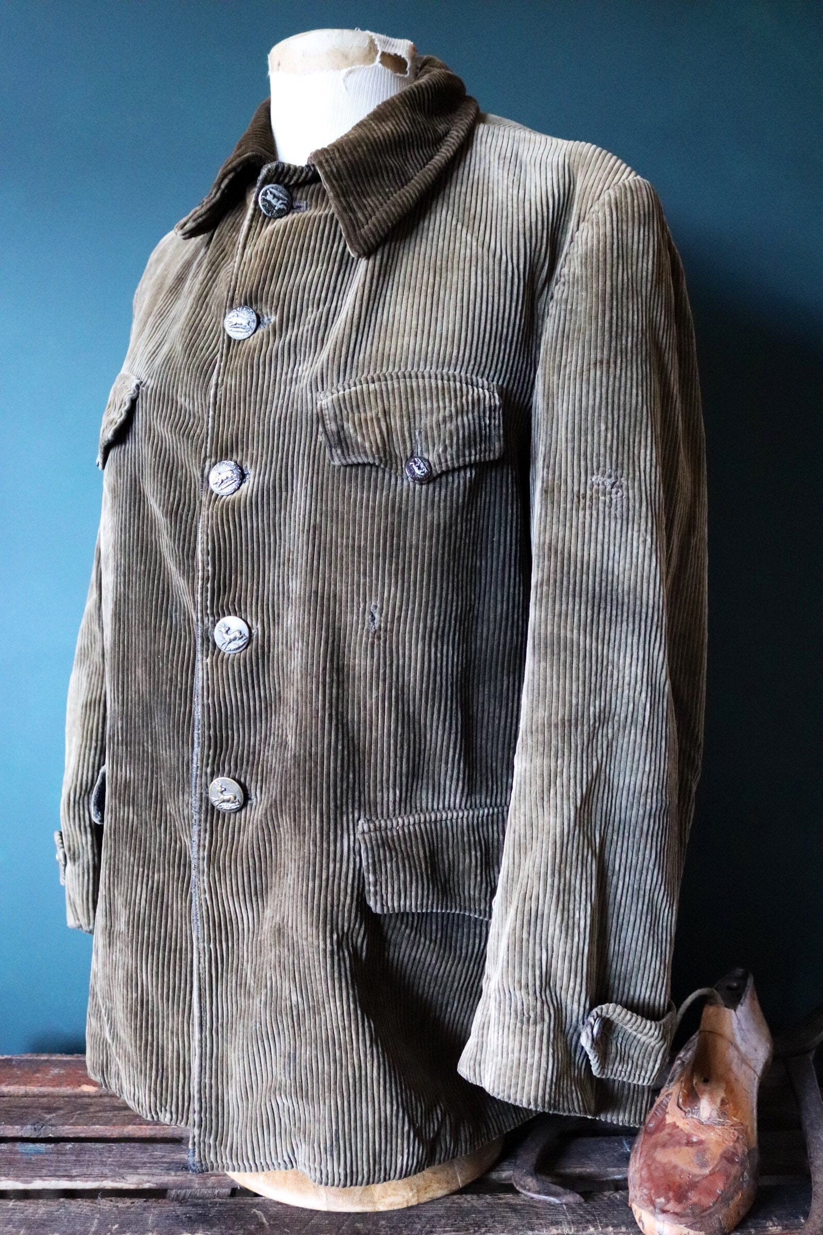 Vintage 1940s 40s french brown corduroy hunting jacket workwear ...