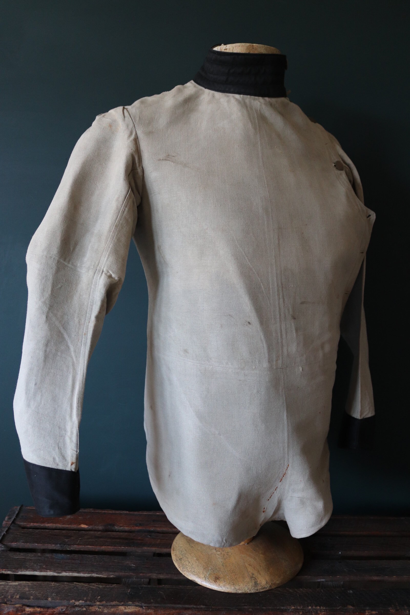 Vintage antique 1910s 1920s 20s French grey cotton fencing jacket black