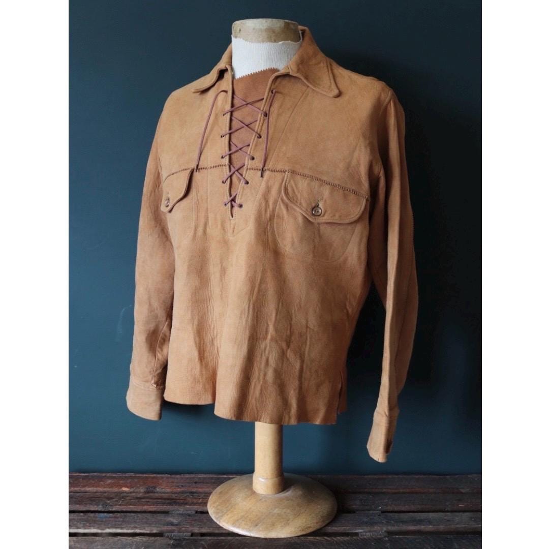 Vintage 1950s 60s Buckskin Suede Shirt - Western Cowboy - 42