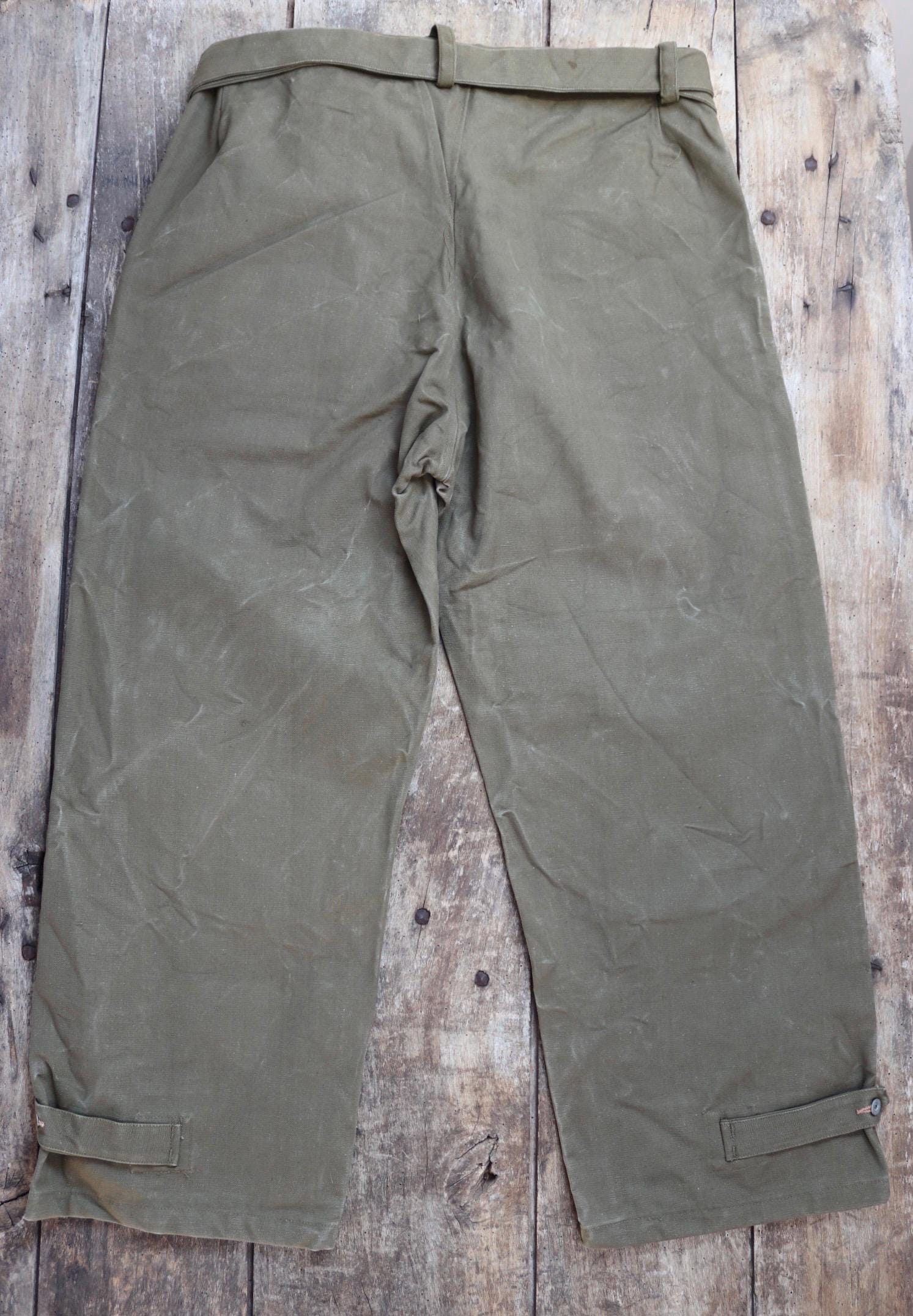 Vintage 1950s French Military Motorcycle Trousers: Khaki