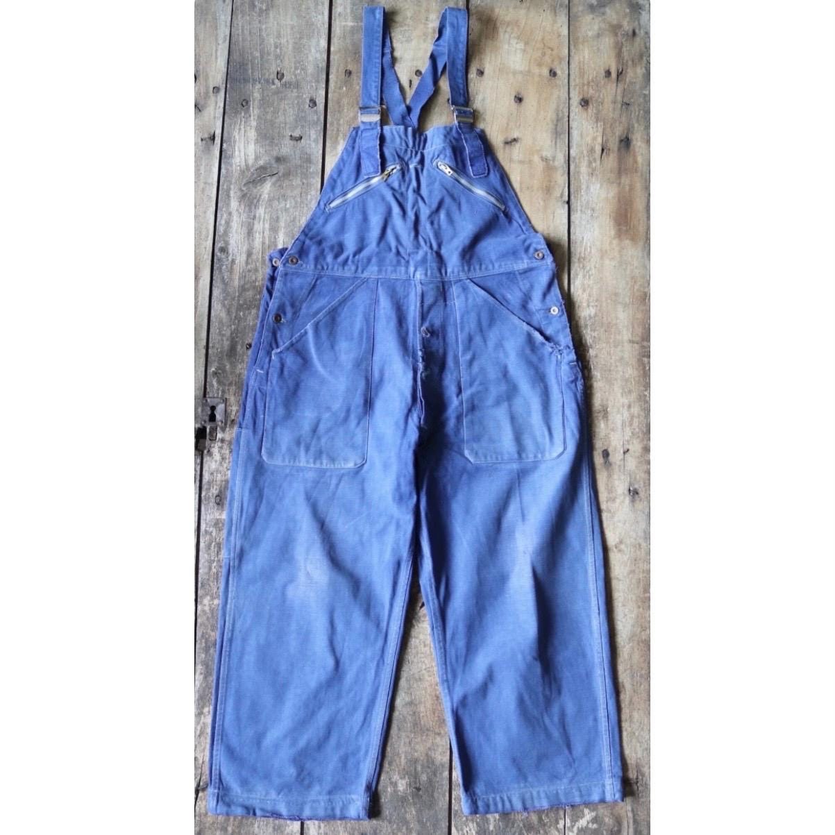 Vintage French workwear dungarees - 1940s overalls - blue cotton twill chore - 36" 38" x 24"