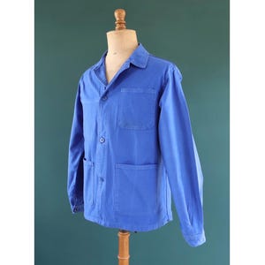 Vintage French Workwear Jacket: 1960s Blue Cotton Chore Coat