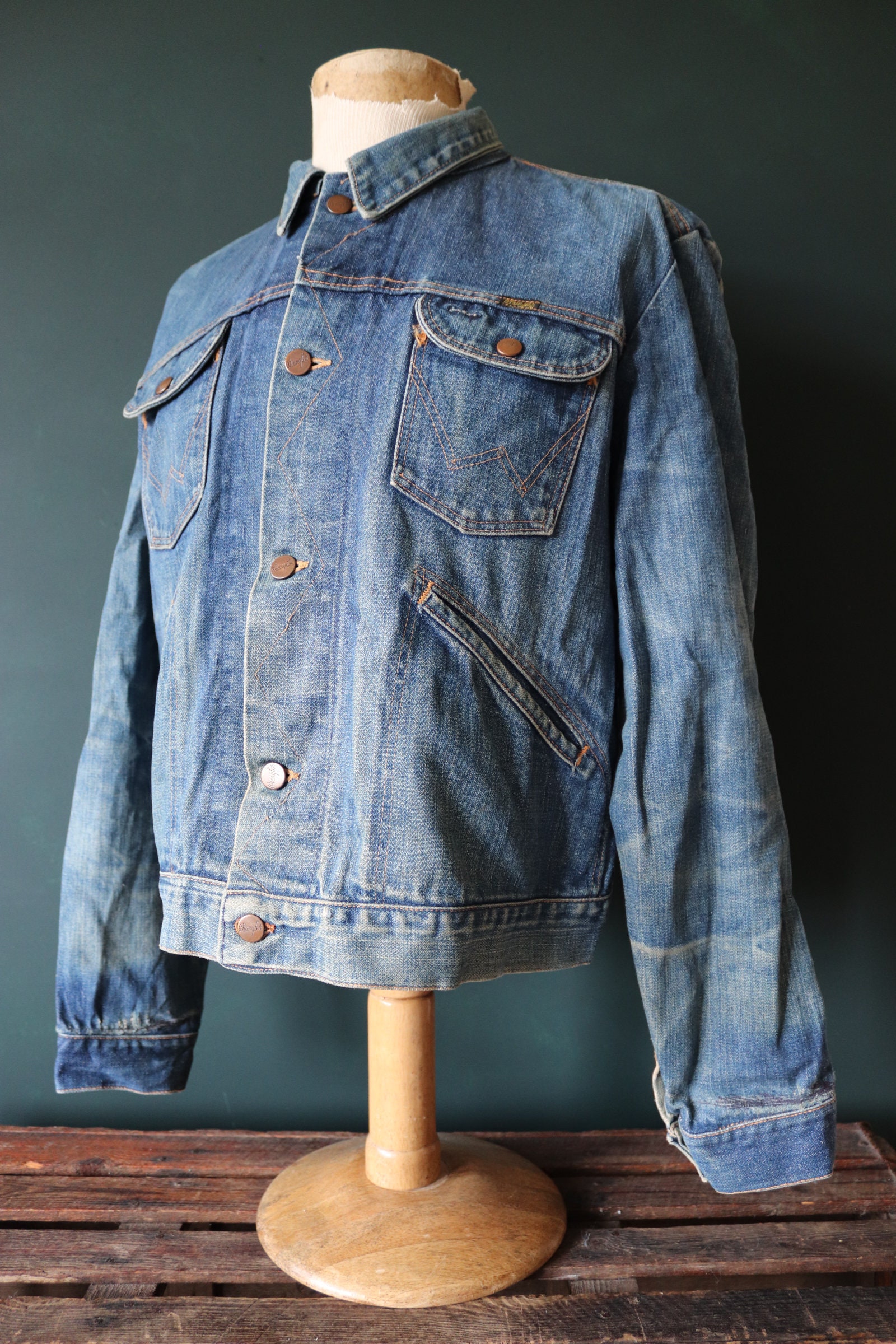 Vintage 1970s 70s Wrangler selvedge denim jacket 46 chest work