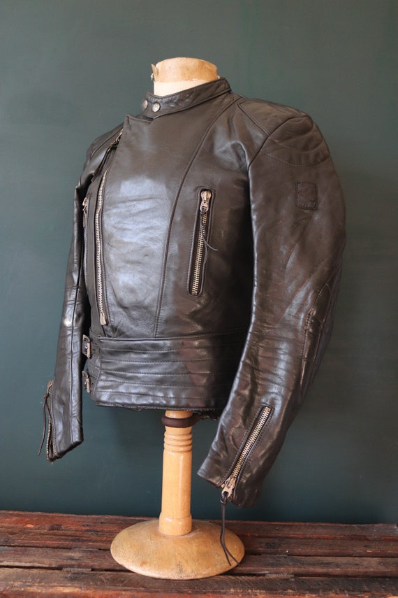 Vintage 1980s 80s European black leather cafe racer jacket 38” chest motorcycle biker Strokes