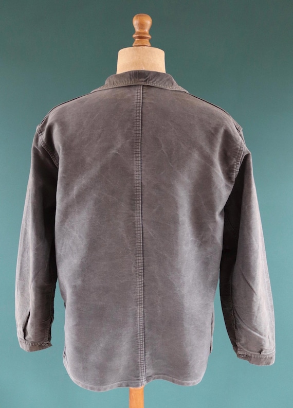 Vintage French Black Moleskin Workwear Jacket - 1960s Chore Coat