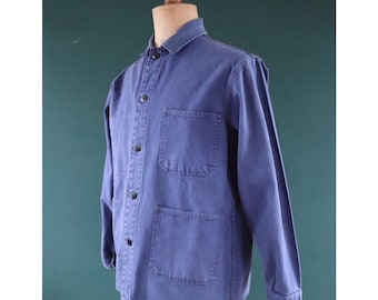 Vintage French Workwear Jacket - 1940s Blue Cotton Twill Chore
