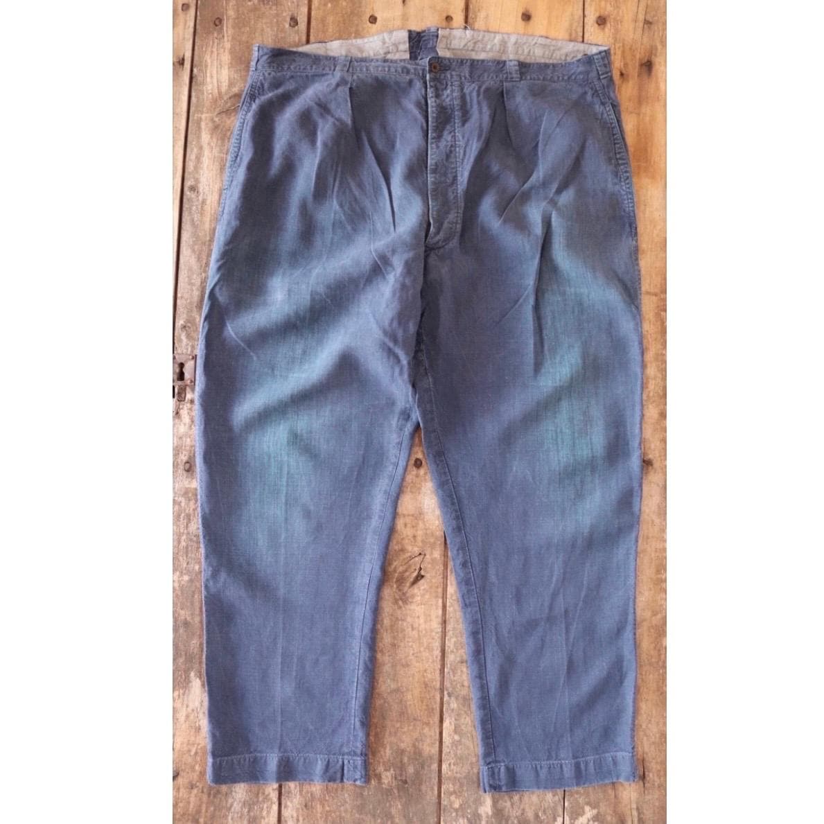 Vintage 1930s French Indigo Linen Workwear Trousers - Chore Pants