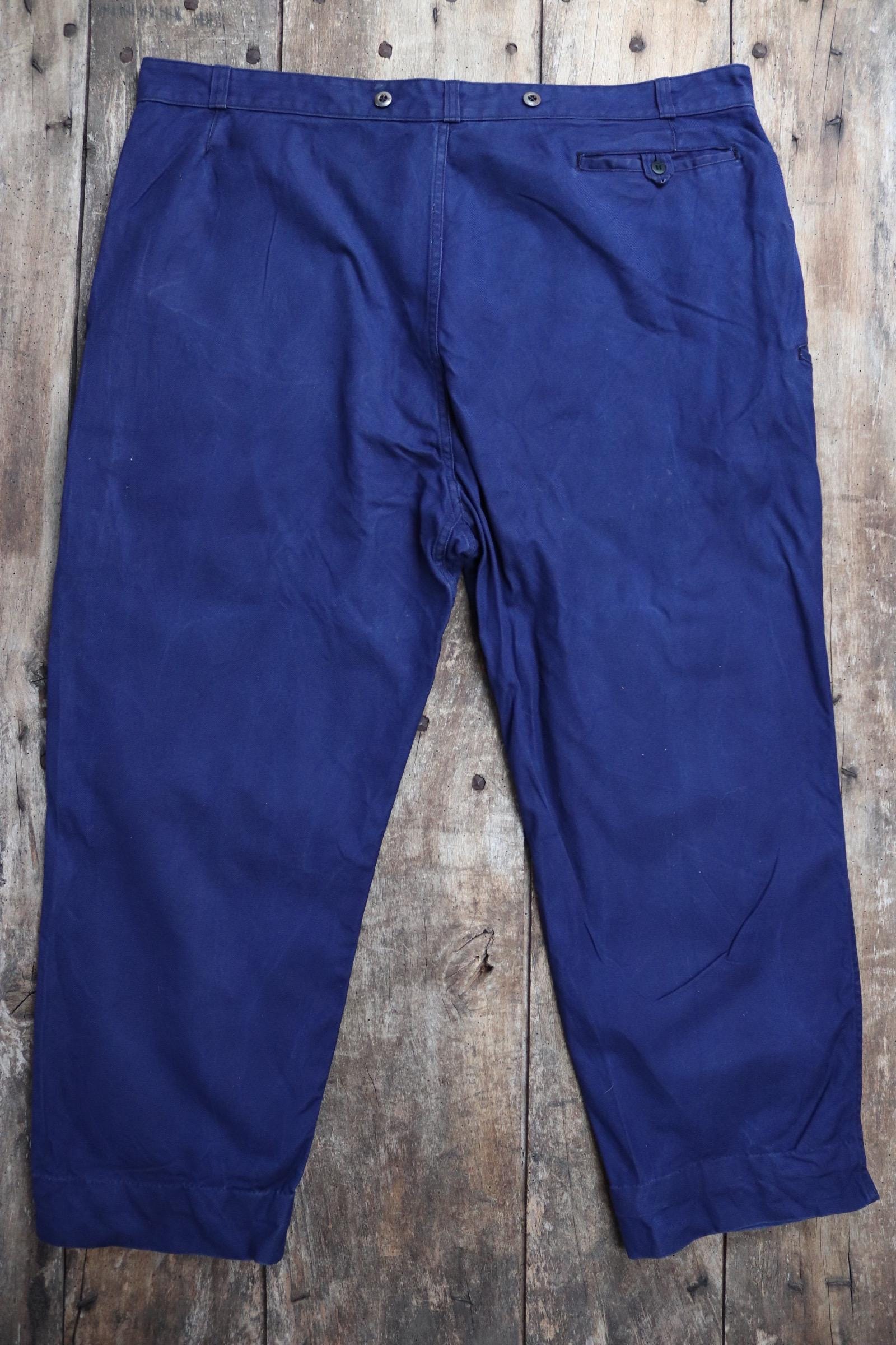 Vintage 1960s French Workwear Trousers - 1970s Blue Cotton Twill 