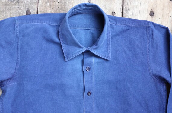 Vintage French Workwear Shirt - 1940s Indigo Blue Cotton