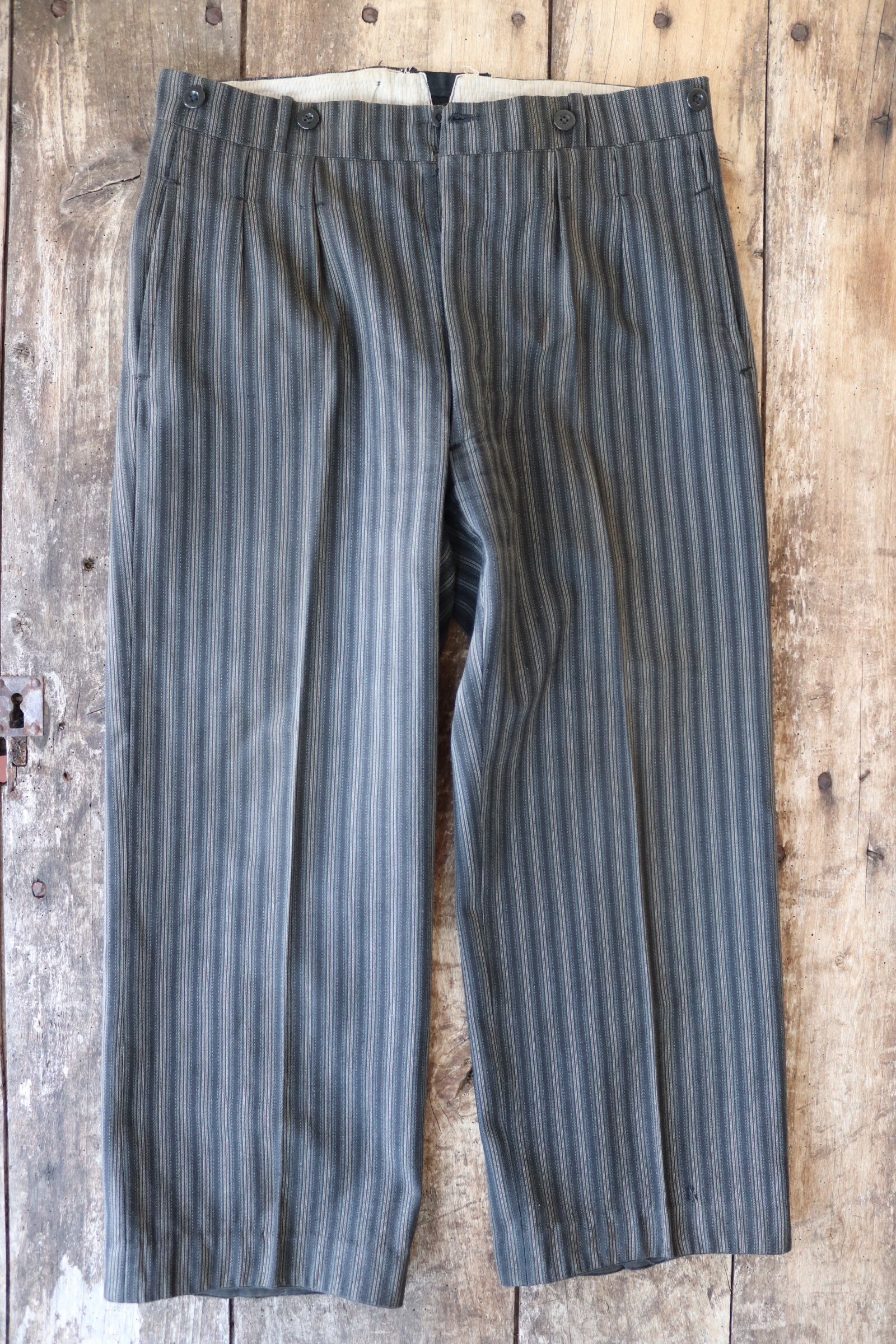 Vintage 1950s 50s french grey black striped trousers pants pleated ...