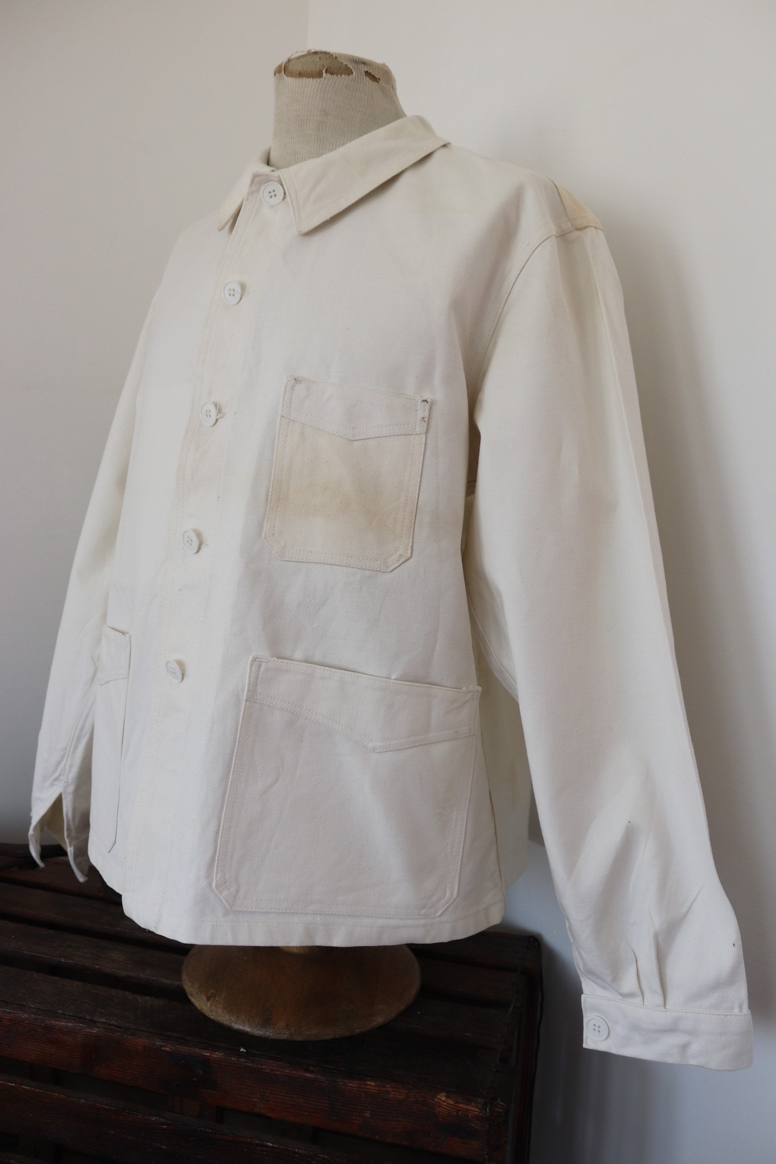 Vintage 1960s 60s french deadstock white painters jacket thick cotton ...