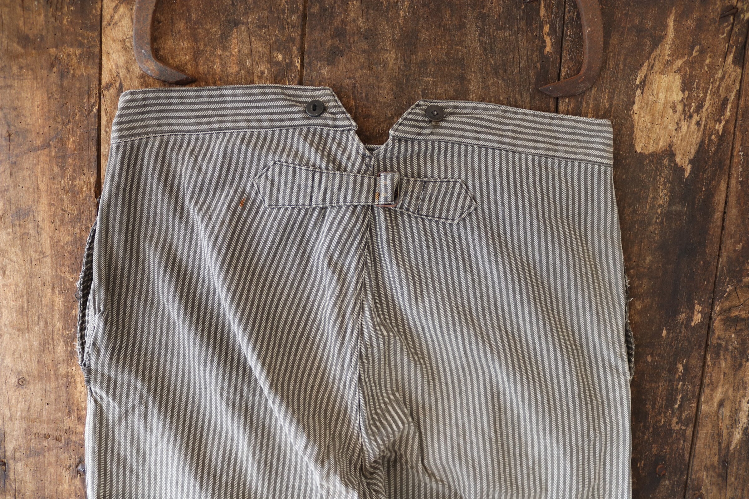 Vintage 1940s 40s french grey black cotton striped trousers pants 36 x ...