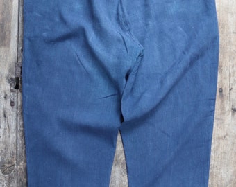 Vintage 1930s 30s 1940s 40s French Indigo Linen Maquignon Trousers 