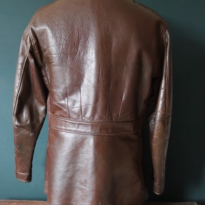 Vintage 1950s 50s Gertz brown horsehide pony hide leather car coat jacket Talon sports 42 chest half belt image 10