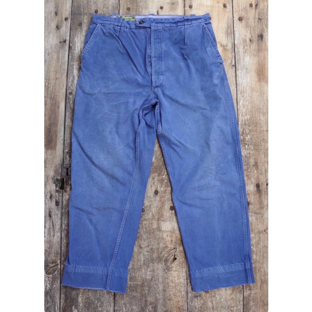 パンツ 40's French work indigo cotton twill Vintage French Workwear Trousers - 1940s 50s Indigo Cotton