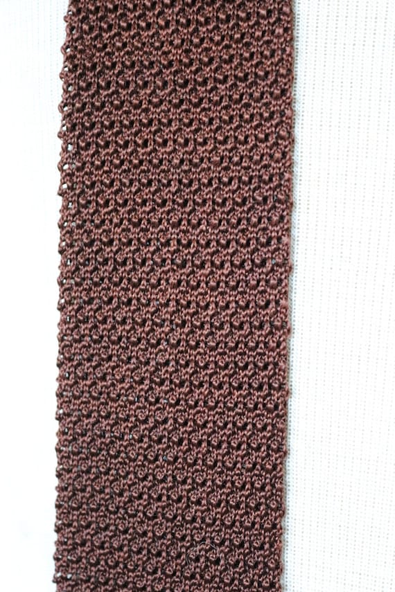 Vintage 1960s 60s brown knitted silk square end necktie tie mod atomic mid century Mad Men