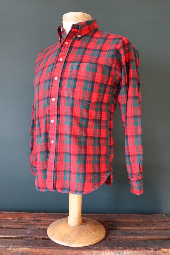 Vintage Sir Pendleton red green checked plaid wool button down collar shirt 38” chest