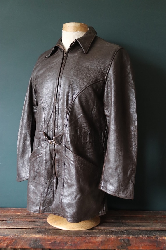 Vintage 1950s 50s WB Place brown deerskin leather car coat jacket Talon zipper 40” chest