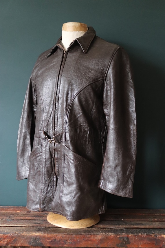 Vintage 1950s 50s Leather Jacket WB Place Brown Deerskin Car Coat 