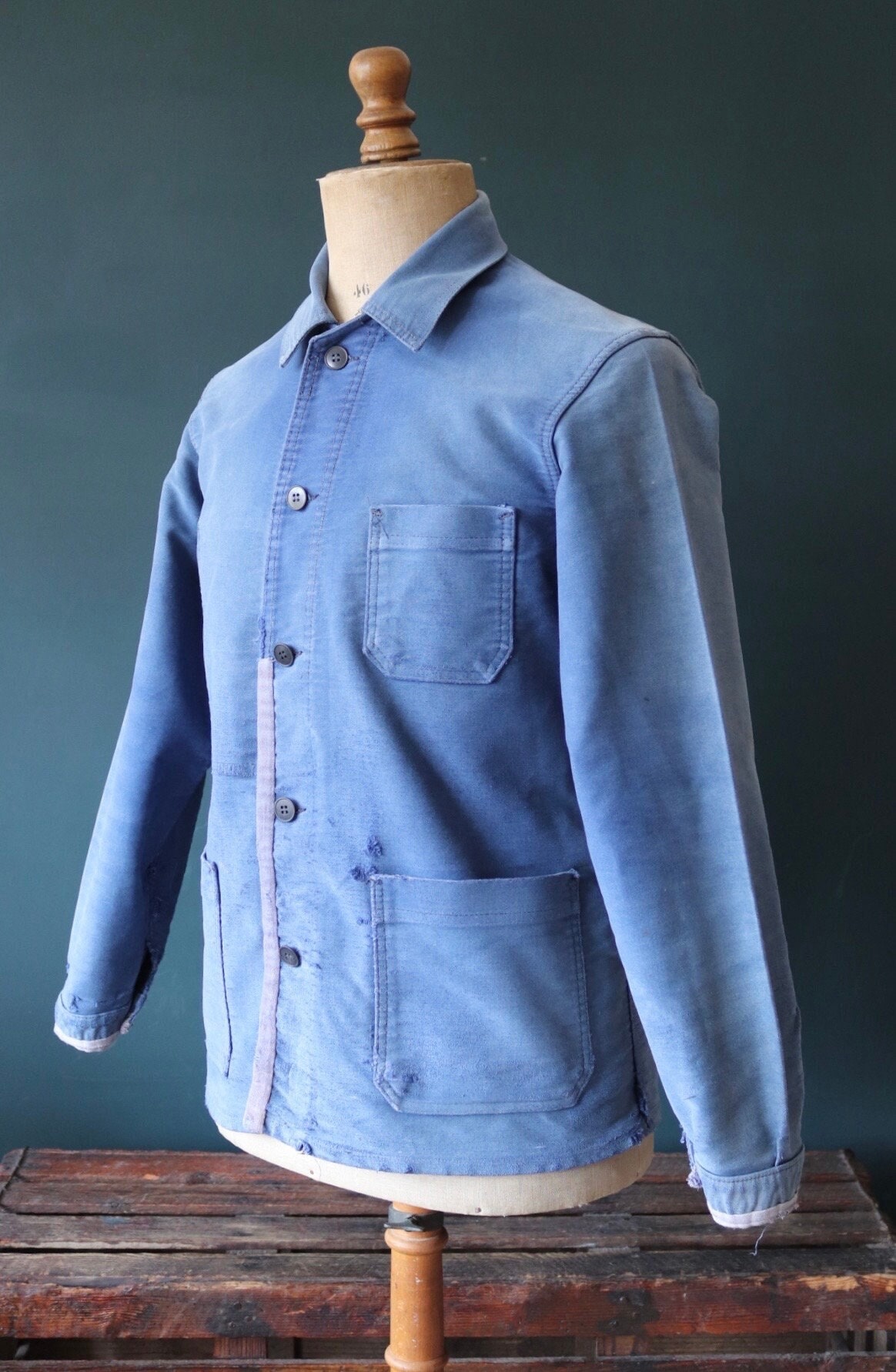 Vintage 1960s 60a French blue moleskin work jacket chore workwear 42