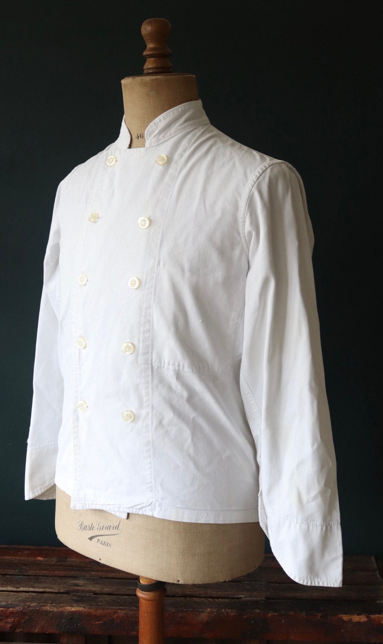 Vintage 1970s 70s French white cotton twill double breasted chefs ...