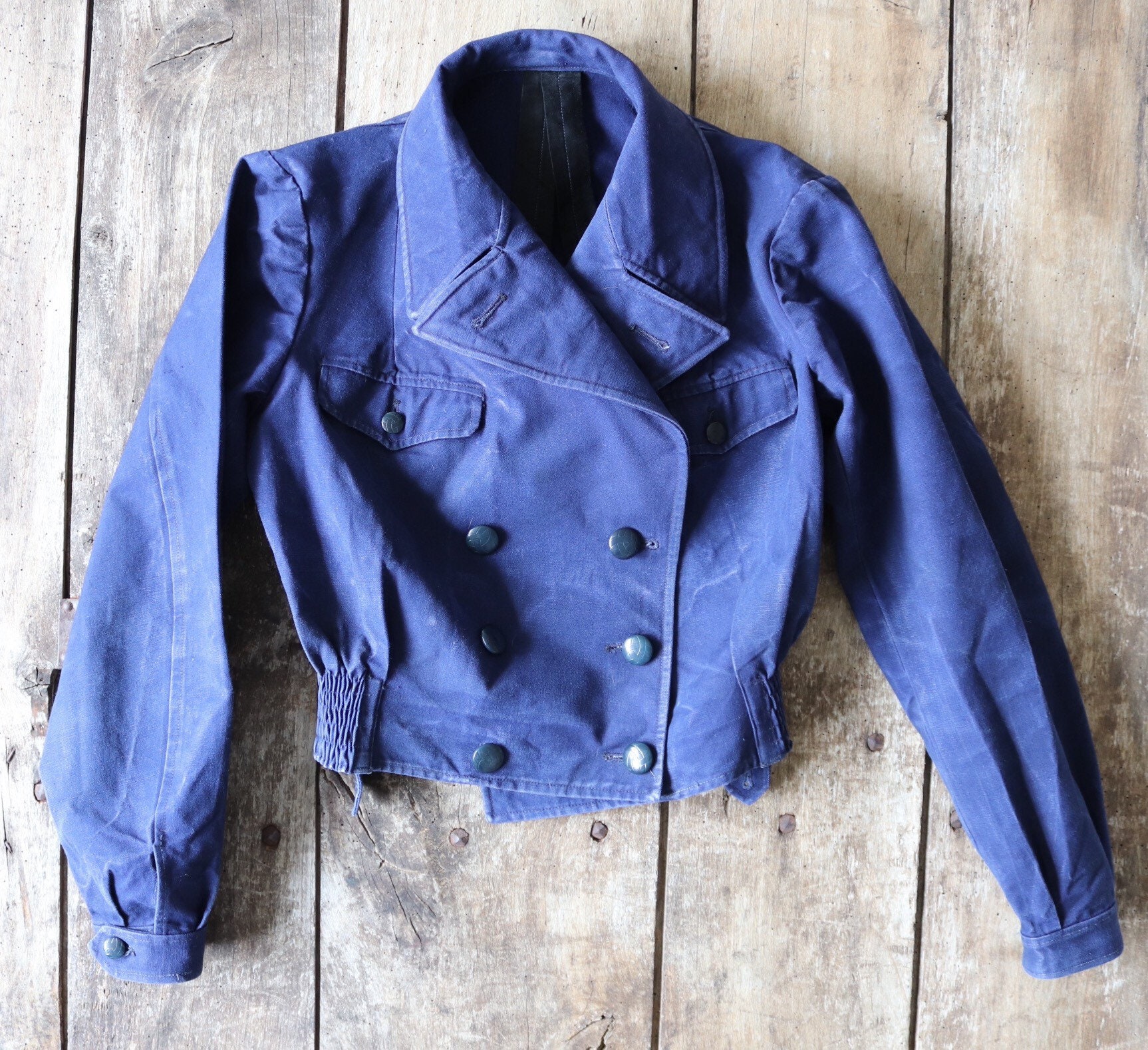 Vintage 1930s 30s french indigo blue womens blouson double