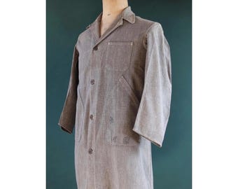 Vintage 1930s French chore jacket - salt and pepper grey workwear - 39" chest