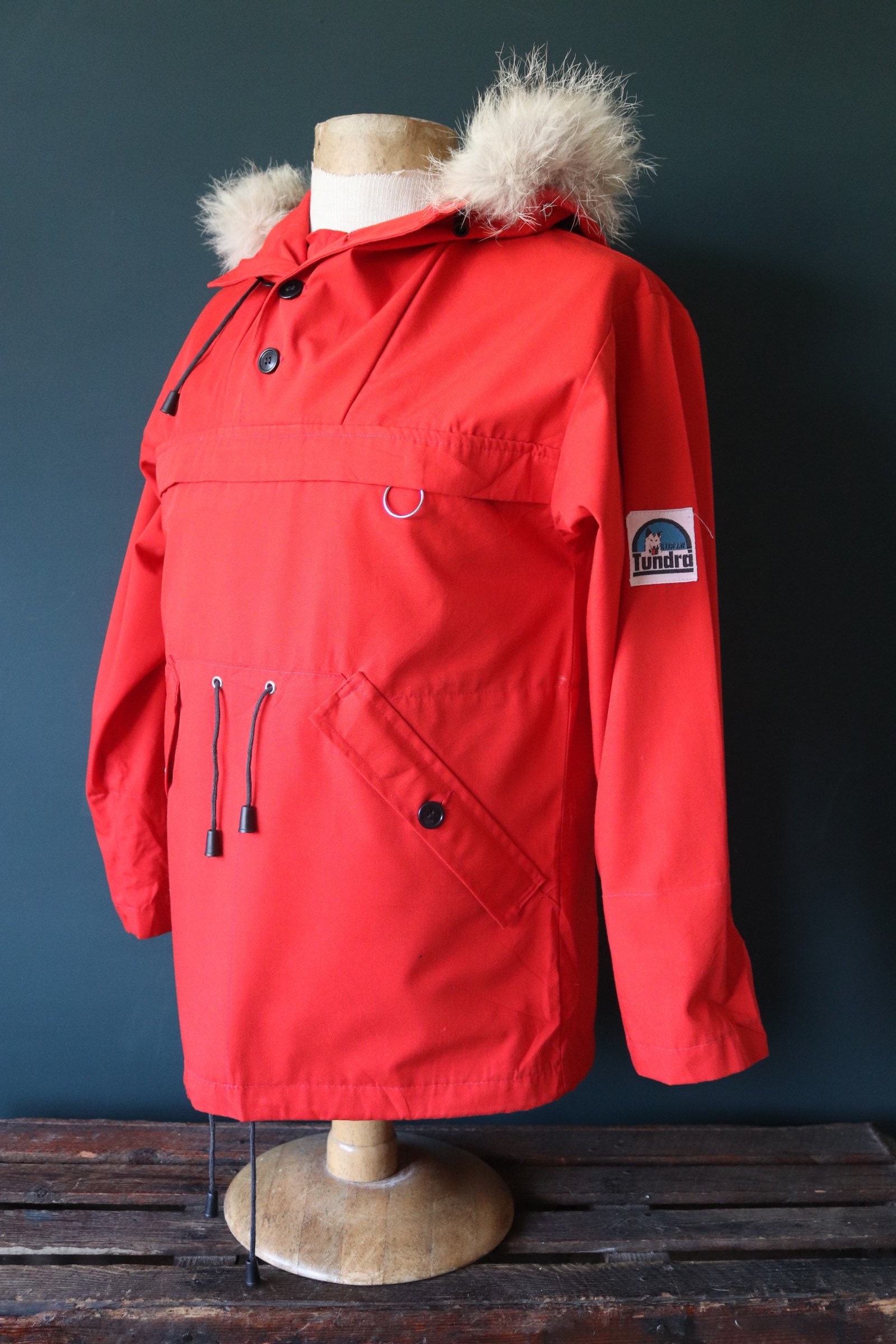 Vintage 1970s 70s 1980s 80s red Norwegian Tundra anorak smock pull over