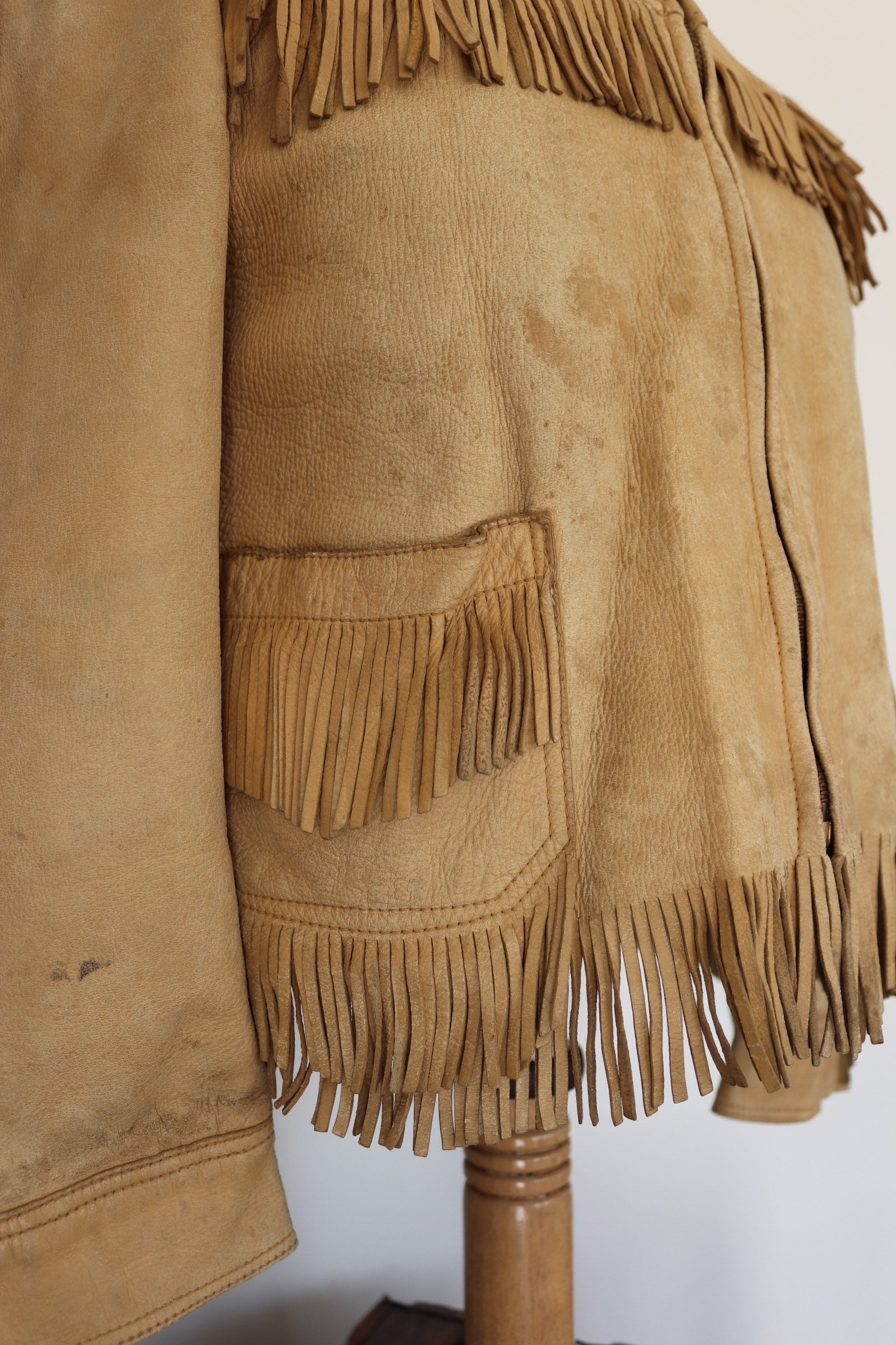 Vintage cream buckskin leather tassel tassled jacket Western cowboy ...