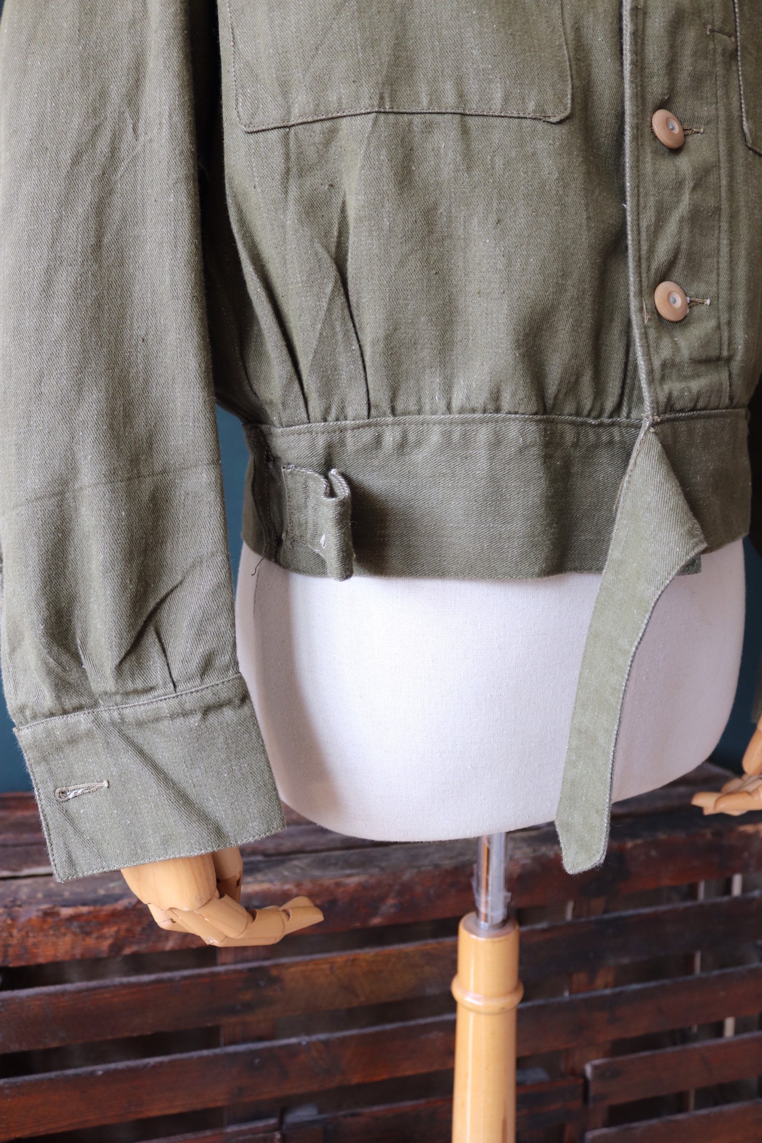 Vintage 1950s 50s khaki green British army denim blouse jacket 