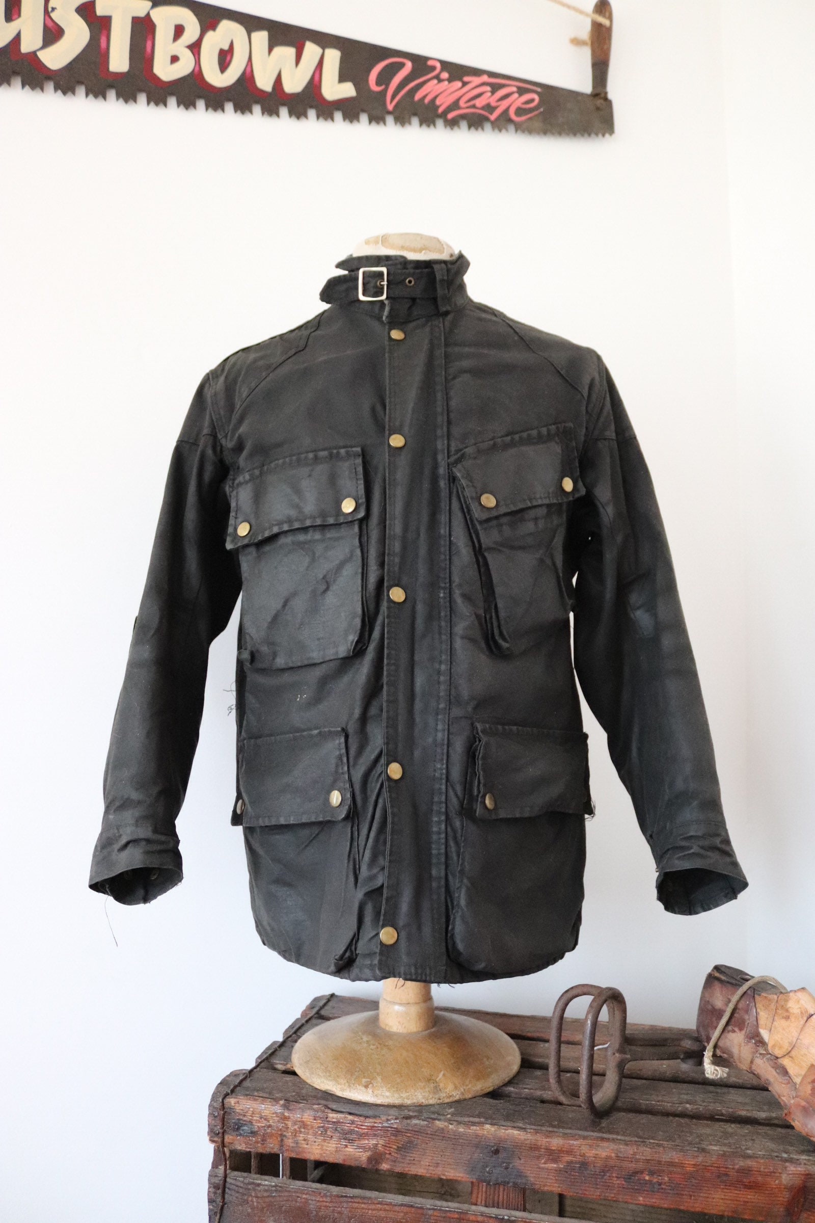 Vintage 1970s 70s Sylman black waxed cotton jacket motorcycle