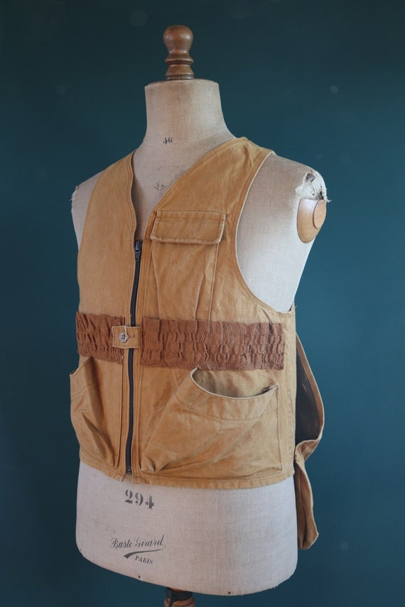 Vintage LL Bean cotton canvas duck hunting shooting vest waistcoat 38” chest workwear work chore