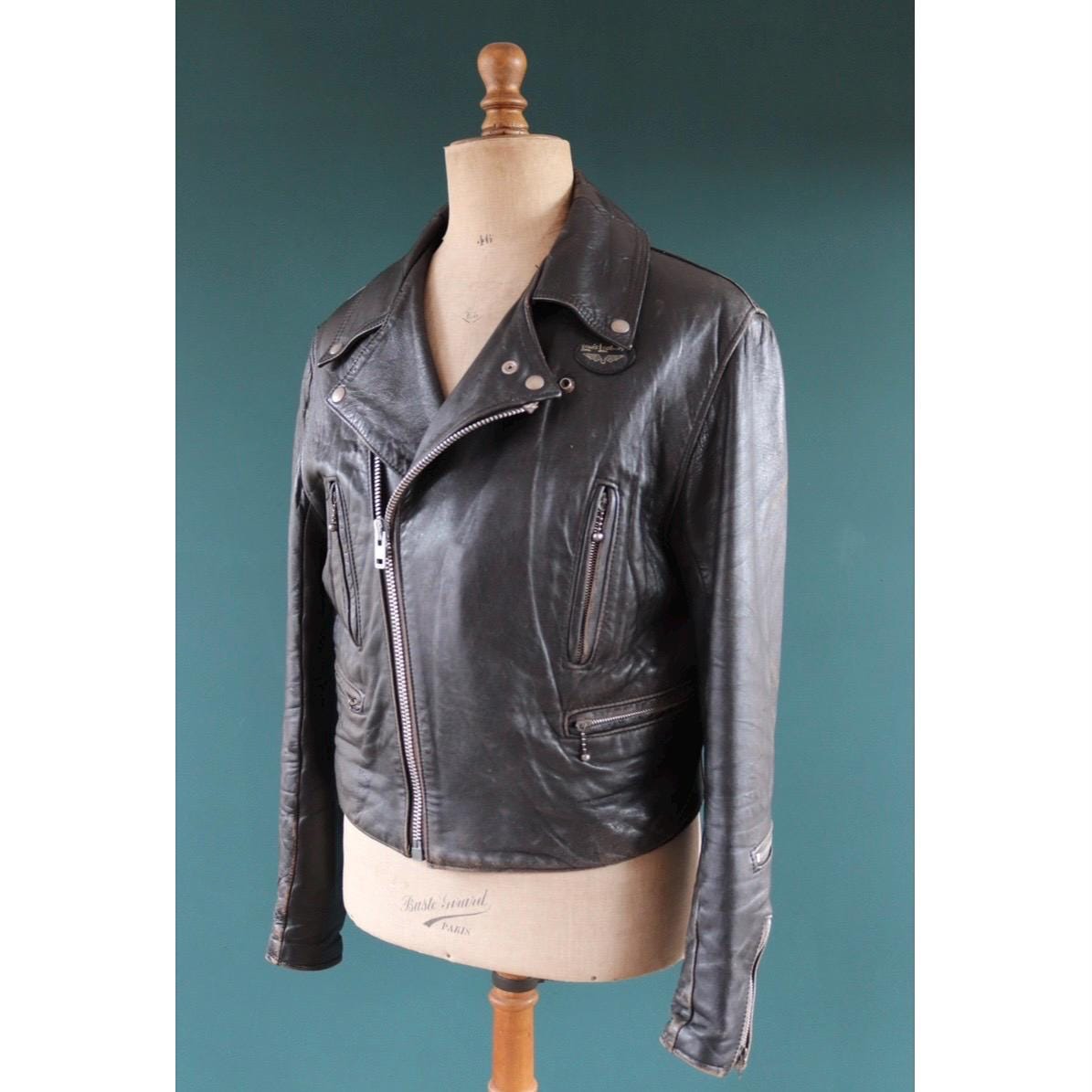 70s Leather Jacket Black 44 - Etsy