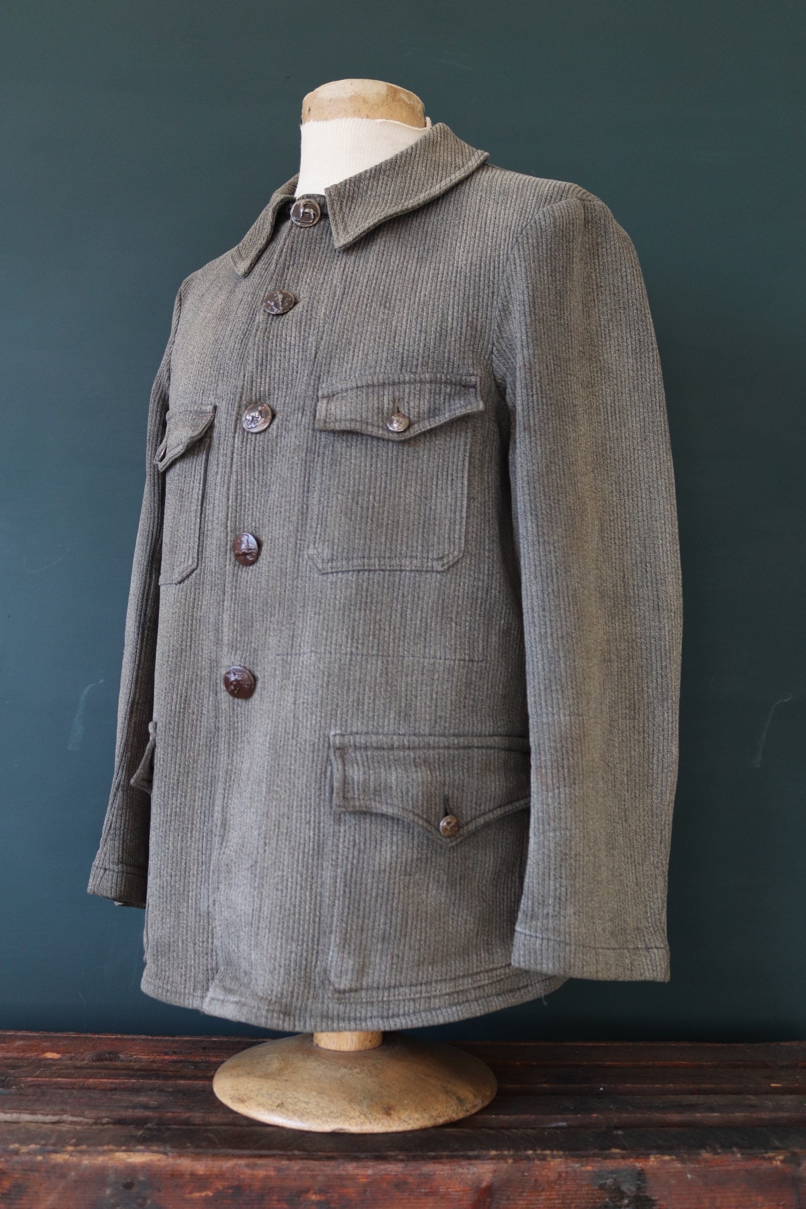 40s french vintage metis hunting jacket斜めに吊り上がった胸ポケット