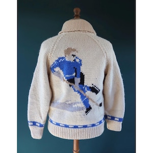 Vintage 1960s Novelty Hand Knitted Cardigan - Ice Hockey Design