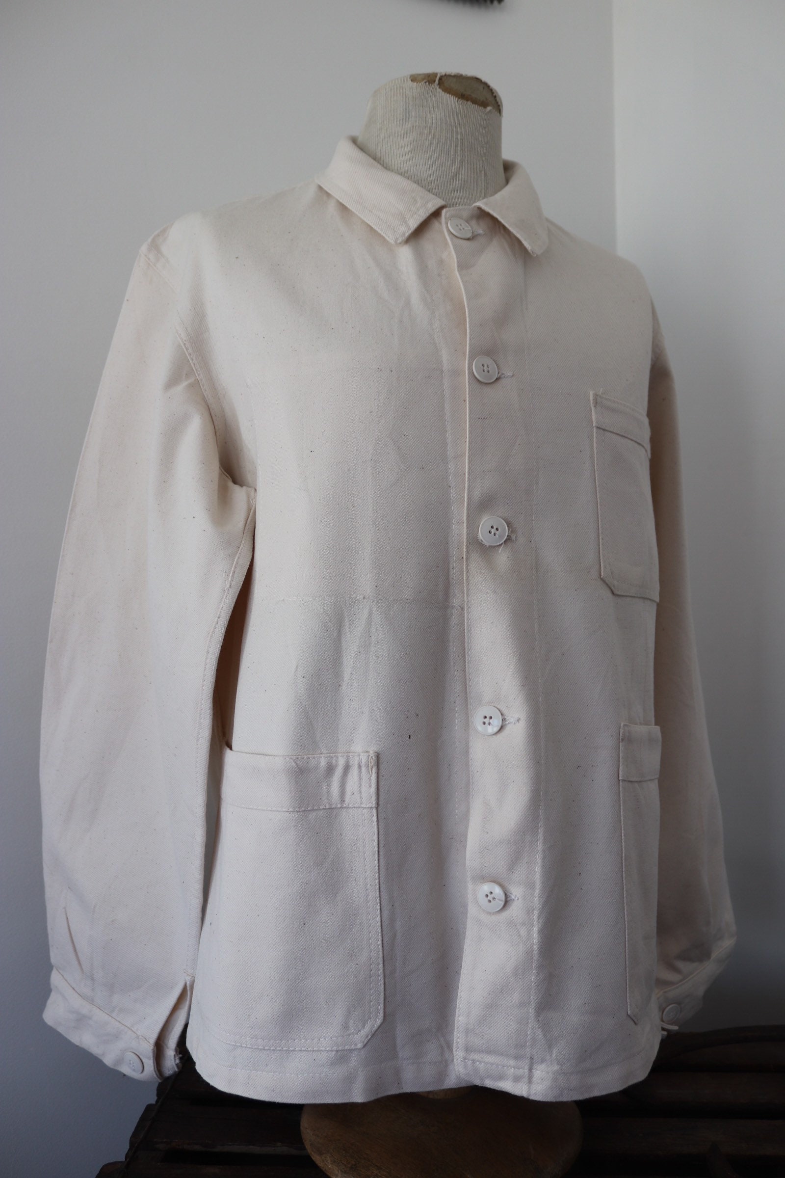 Vintage deadstock unworn french white cotton twill ecru painters jacket ...