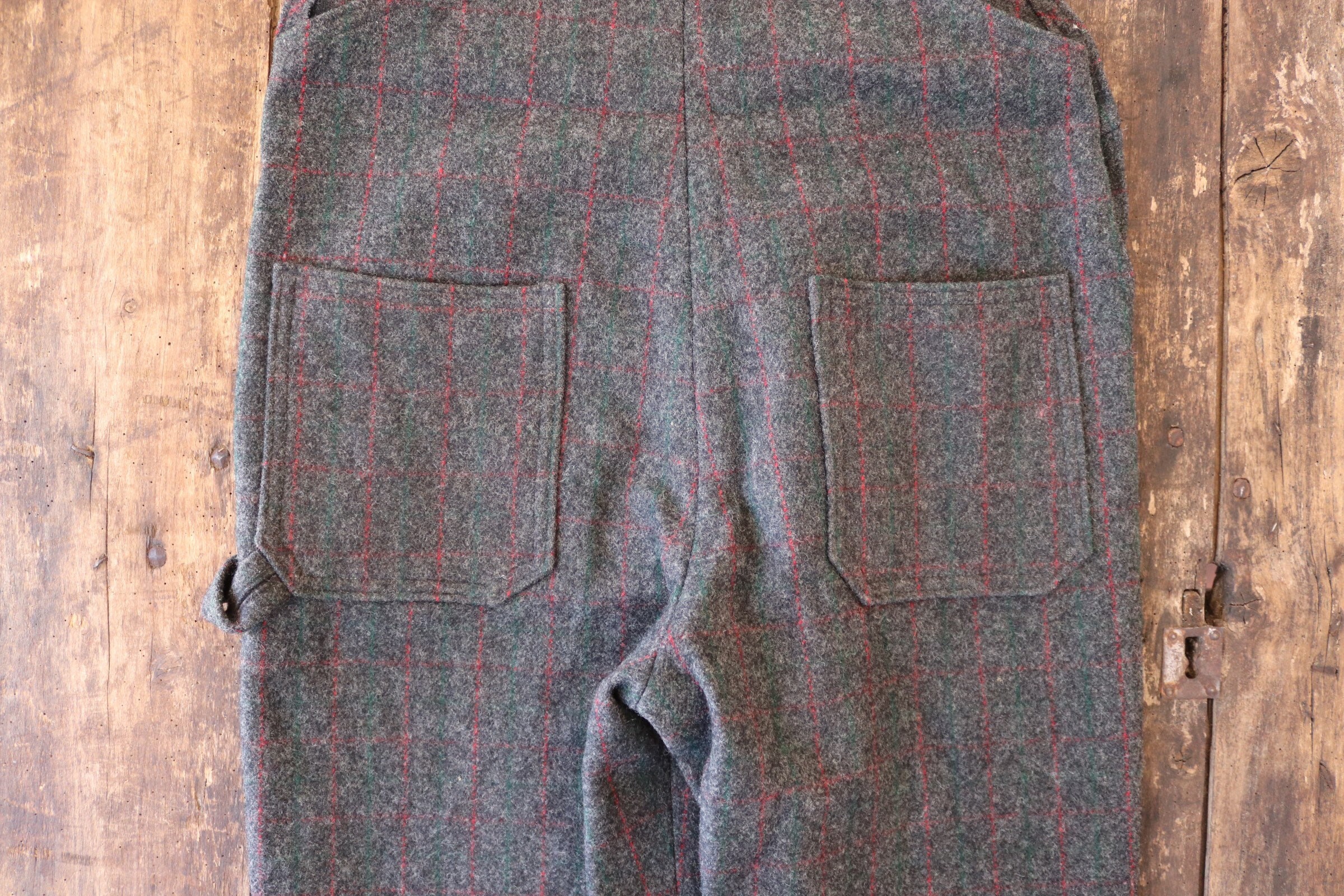 Vintage Woolrich grey red green checked plaid wool hunting overalls ...