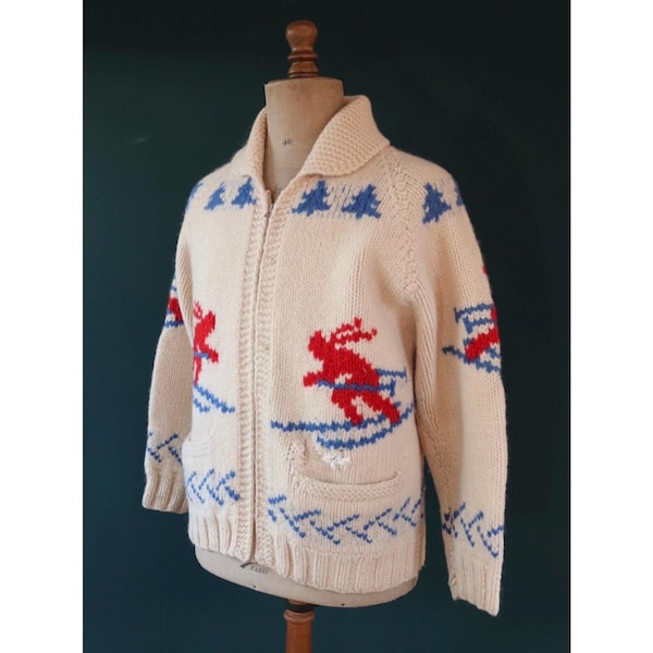 VTG NATIVE CANADIAN AMERICAN COWICHAN INDIAN HAND KNIT JUMPER SWEATER 46” (42) L