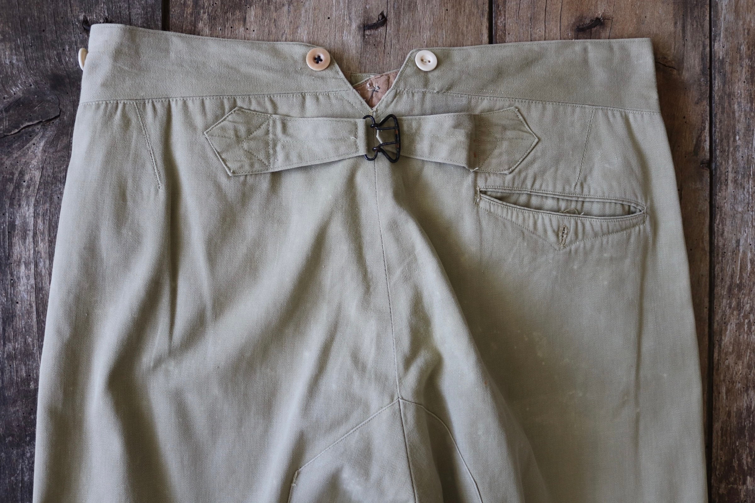 Vintage 1940s 40s French military brown green cotton riding breeches