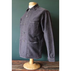 Vintage 1950s French black moleskin jacket - sun faded worwkear - chore coat - 41” chest