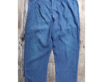Vintage French Linen Workwear Trousers - 1930s Indigo Chore Pants