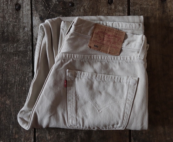 Vintage 1990s 90s Levis 501 Levi Strauss Cream Pale Brown Red Tab 