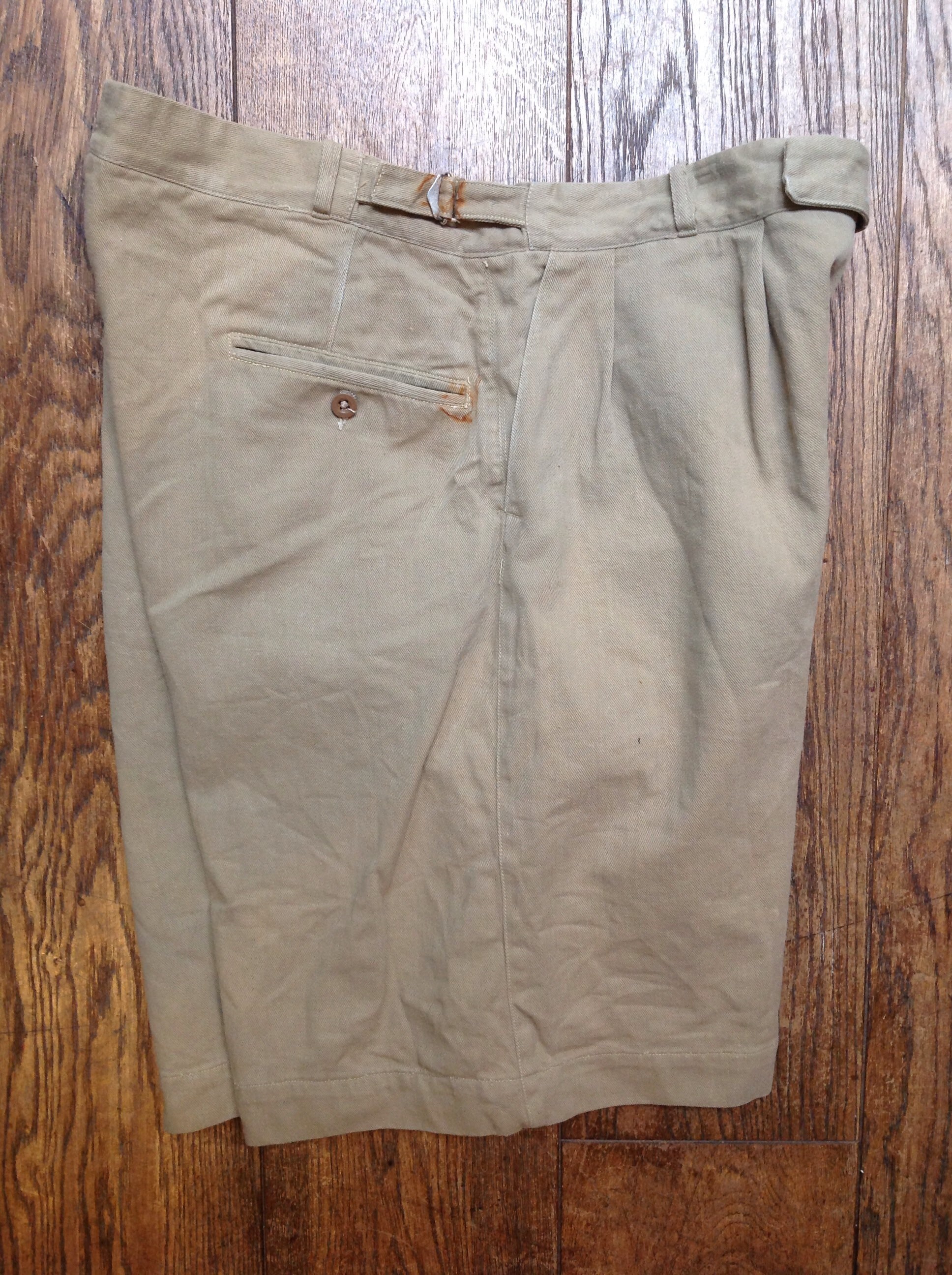 Vintage 1950s 50s khaki cotton shorts military button fly 37 36 34 32 ...