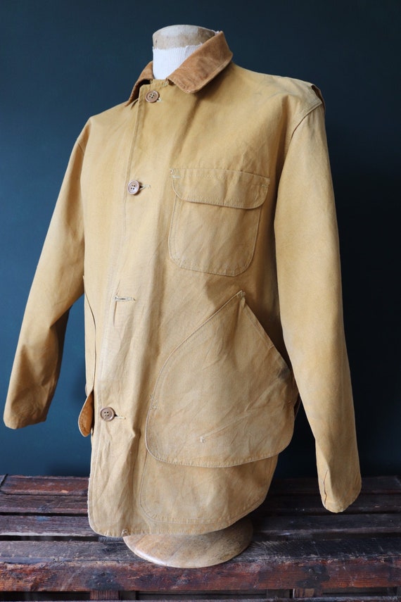 Vintage 1950s 50s tan brown cotton canvas tin clot