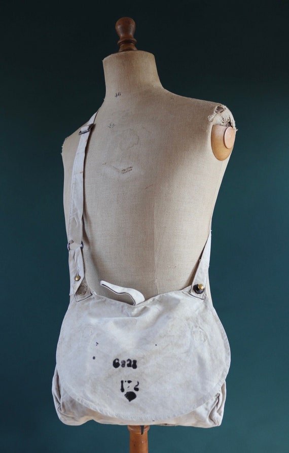 Vintage antique WW1 era Swedish army military cotton cross body mattornist bag stamped
