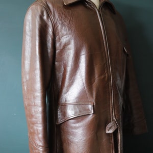 Vintage 1950s 50s Gertz brown horsehide pony hide leather car coat jacket Talon sports 42 chest half belt image 8