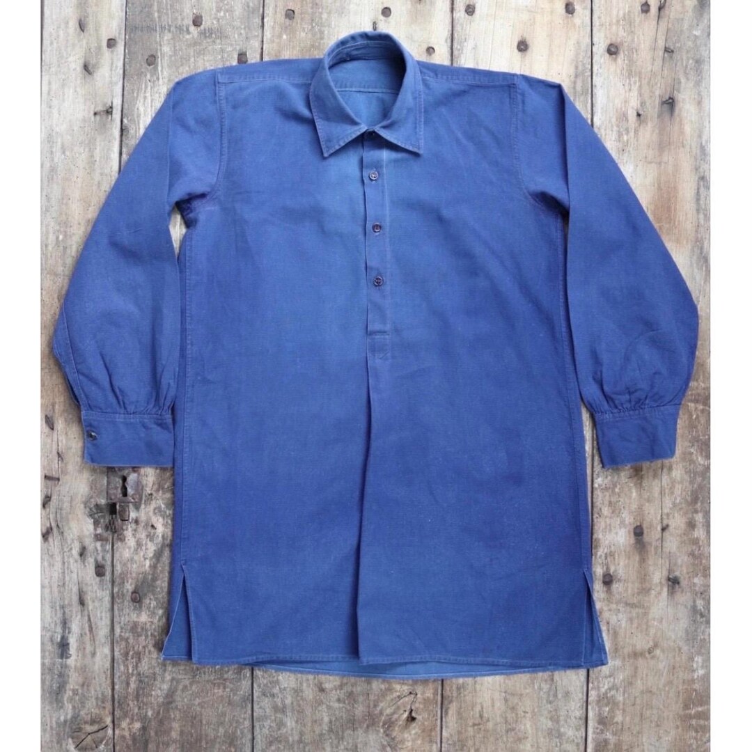 Vintage French Workwear Shirt - 1940s Indigo Blue Cotton